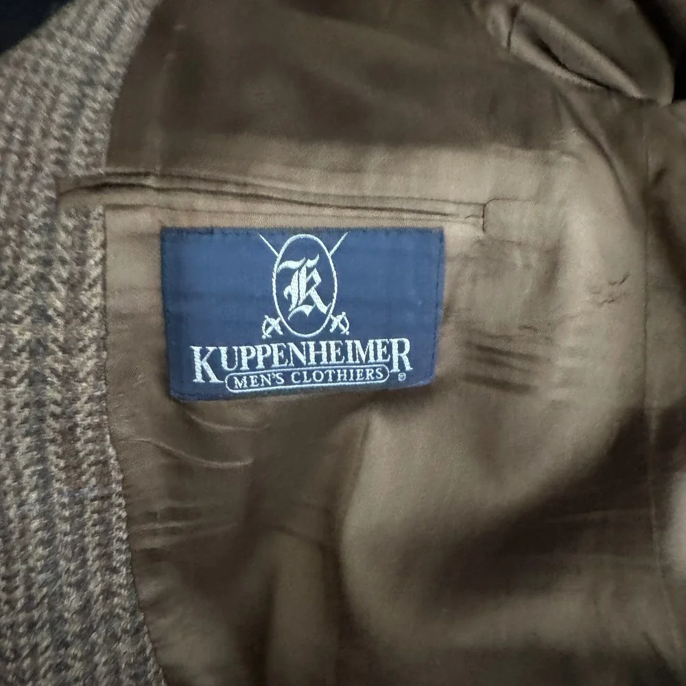 Kuppenheimer Blazer Mens‎ 42R Brown Glen Check Wool Tweed Vintage Sport Coat